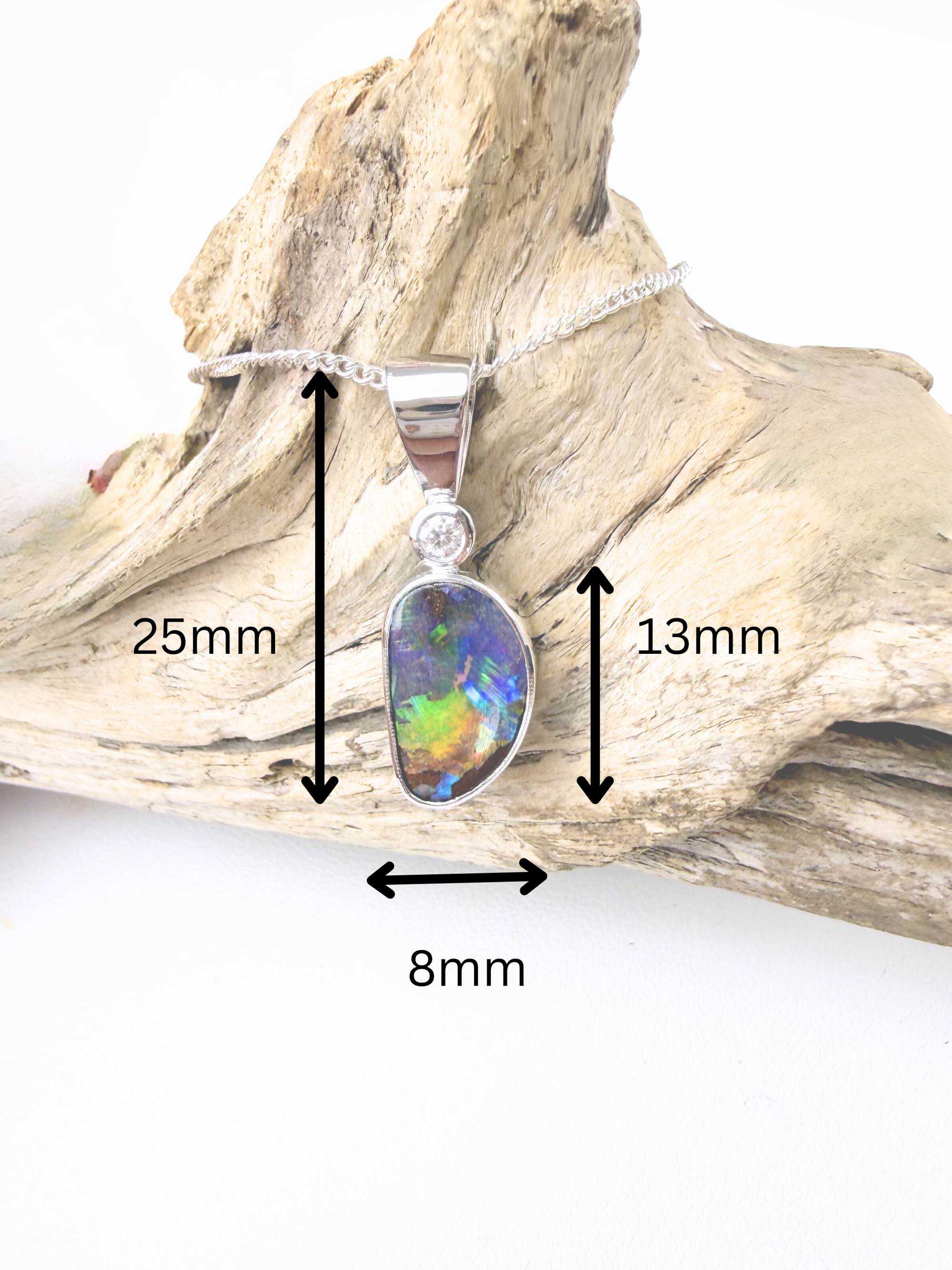 Boulder Harlequin Opal and Diamond 18K White Gold Pendant