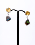 Boulder Opal and Citrine Drop Silver Earrings