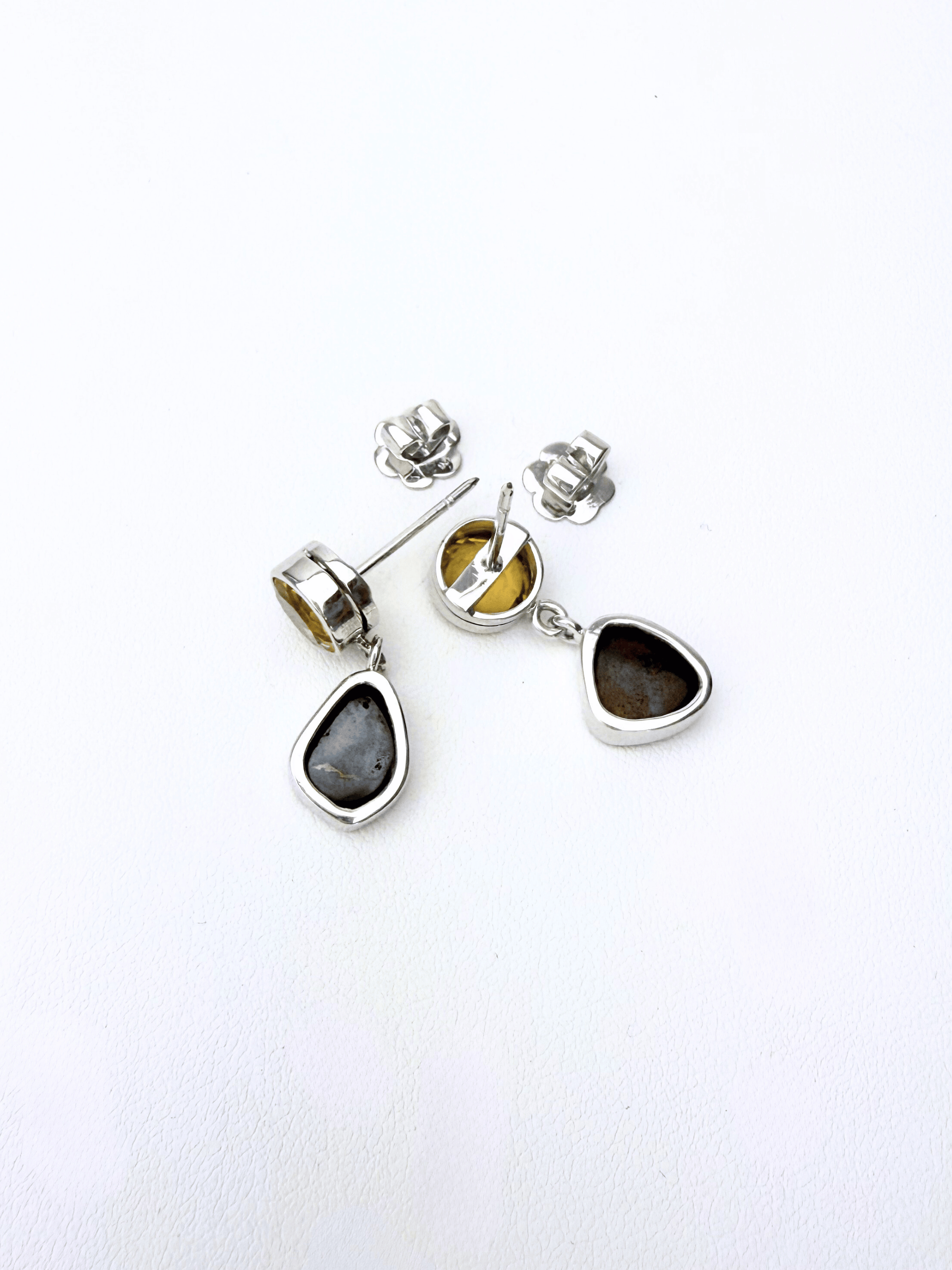 Boulder Opal and Citrine Drop Silver Earrings