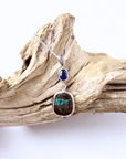 Boulder Opal with Blue Sapphire Silver Drop Pendant