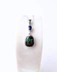 Boulder Opal with Blue Sapphire Silver Drop Pendant