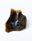 Boulder Opal with Blue Sapphire Silver Drop Pendant