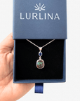 Boulder Opal with Blue Sapphire Silver Drop Pendant