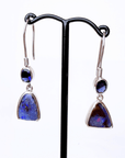Blue Boulder Opal and Iolite Silver Hook Earrings