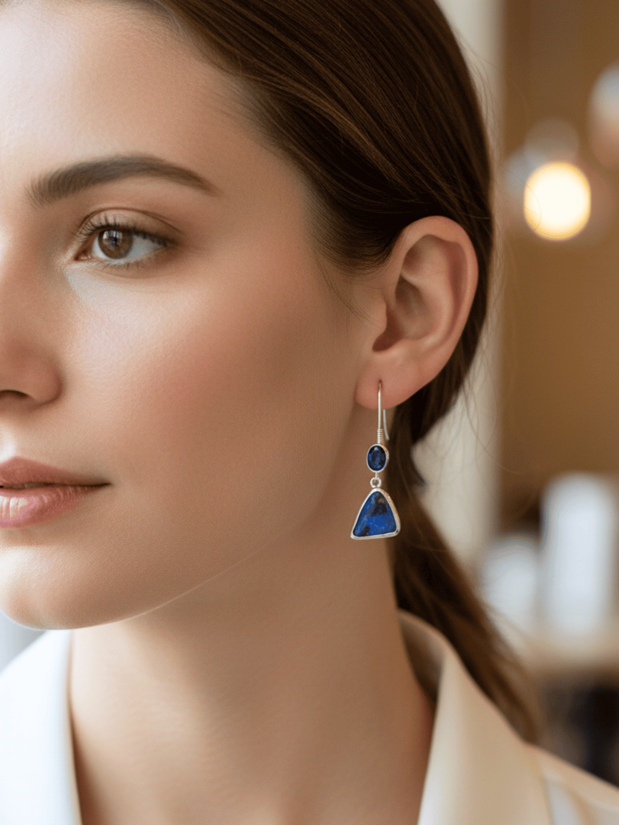 Blue Boulder Opal and Iolite Silver Hook Earrings