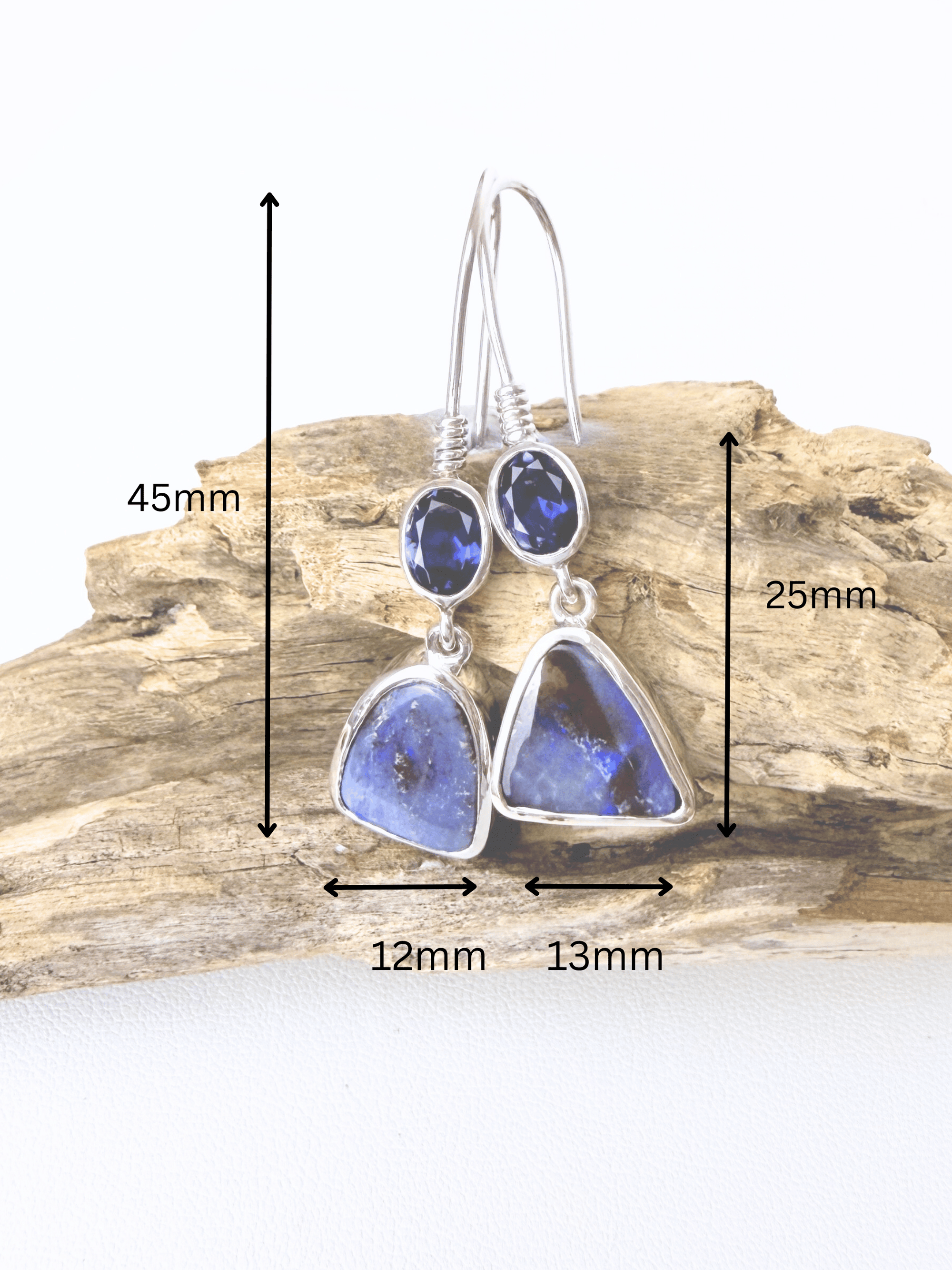 Blue Boulder Opal and Iolite Silver Hook Earrings