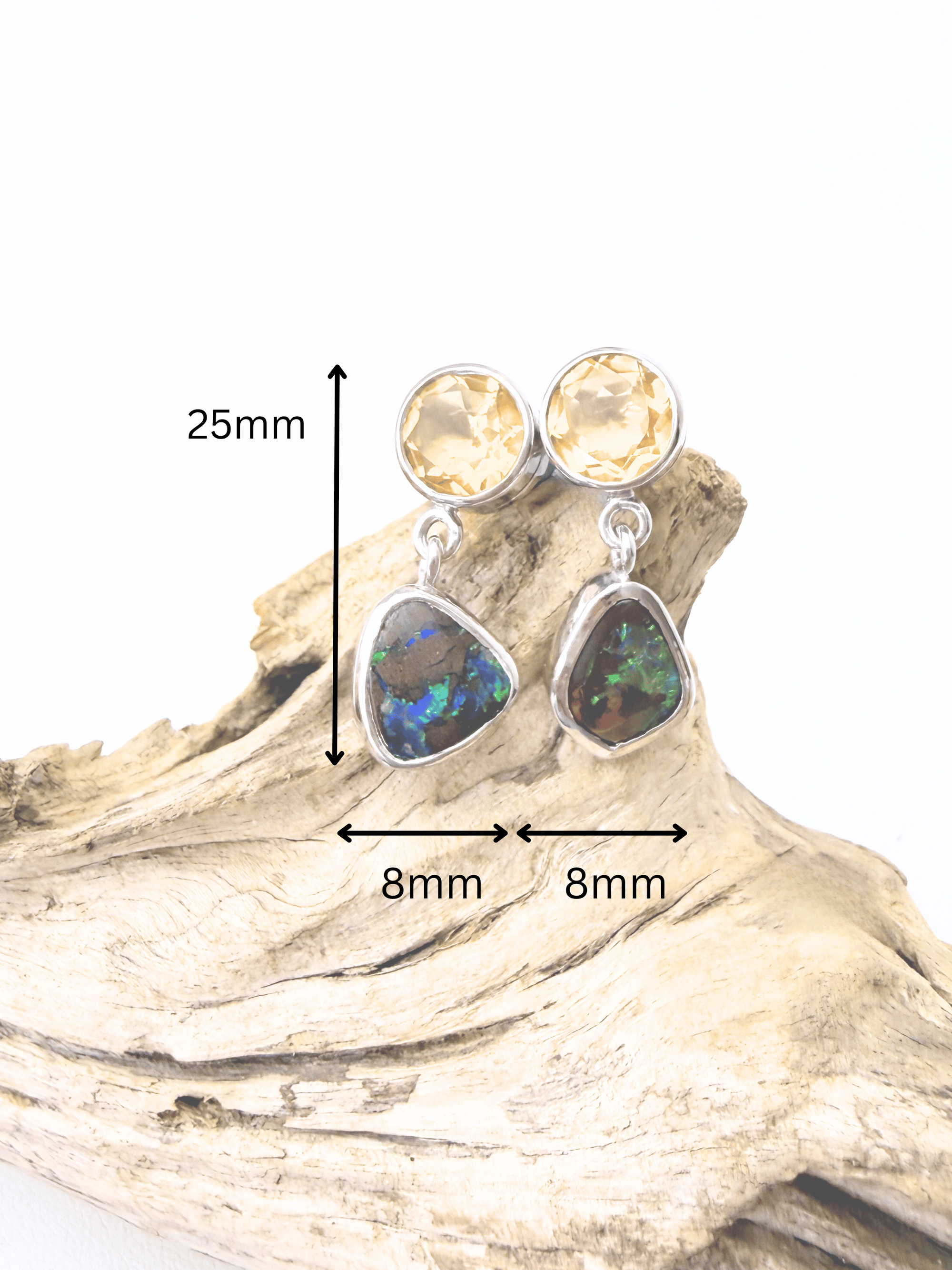 Boulder Opal and Citrine Drop Silver Earrings