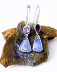 Boulder Opal and Amethyst Silver Hook Earrings