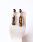 Boulder Opal and Malaya Garnet Silver Drop Earrings