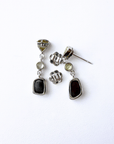 Boulder Opal, Citrine Trilliant and Aquamarine Drop Silver Earrings