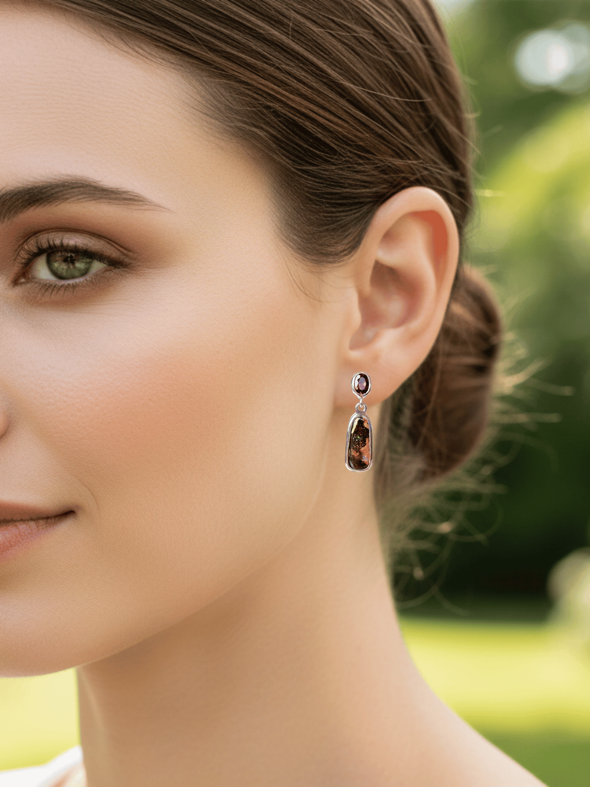 Boulder Opal and Malaya Garnet Silver Drop Earrings
