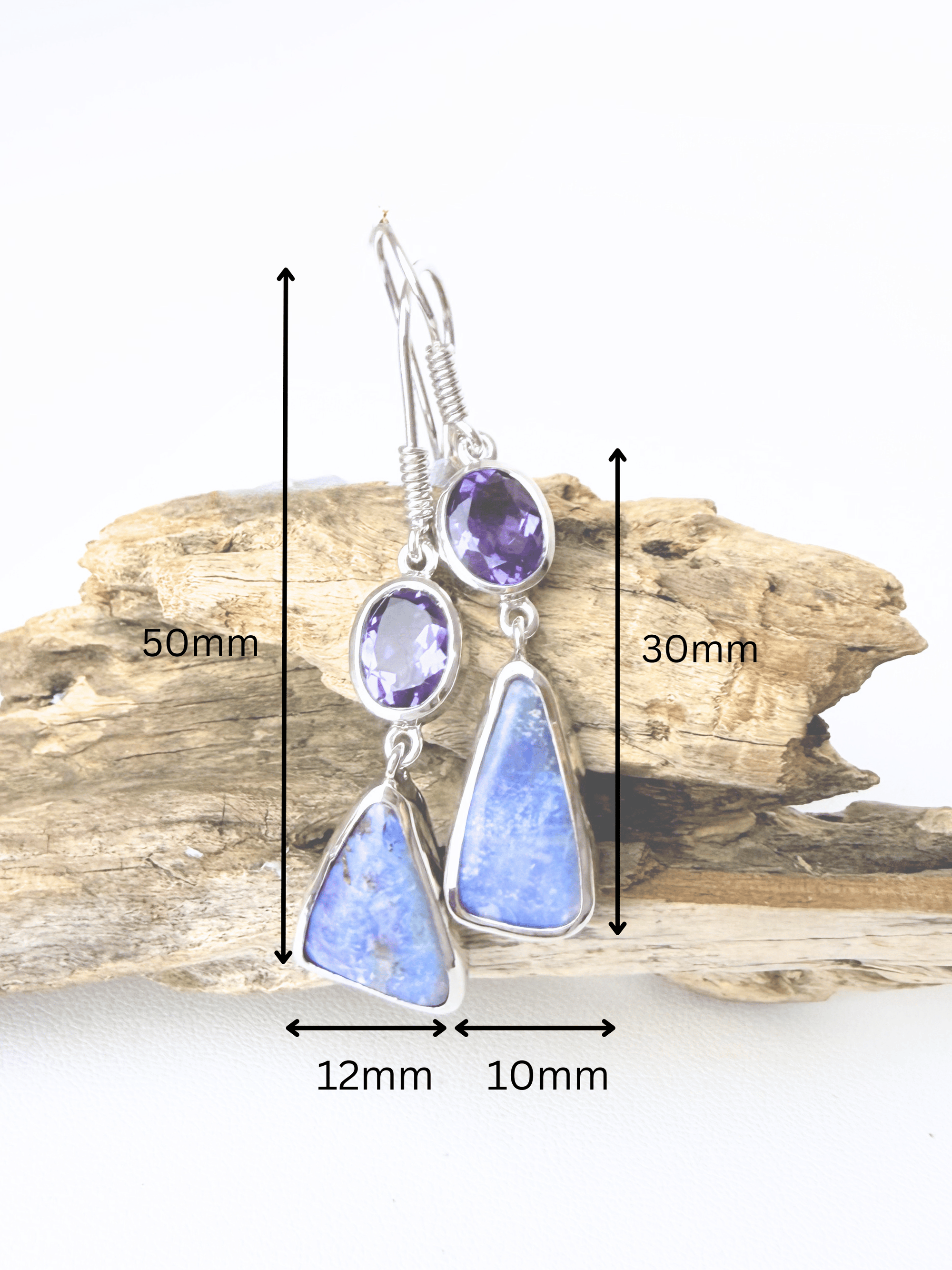 Boulder Opal and Amethyst Silver Hook Earrings