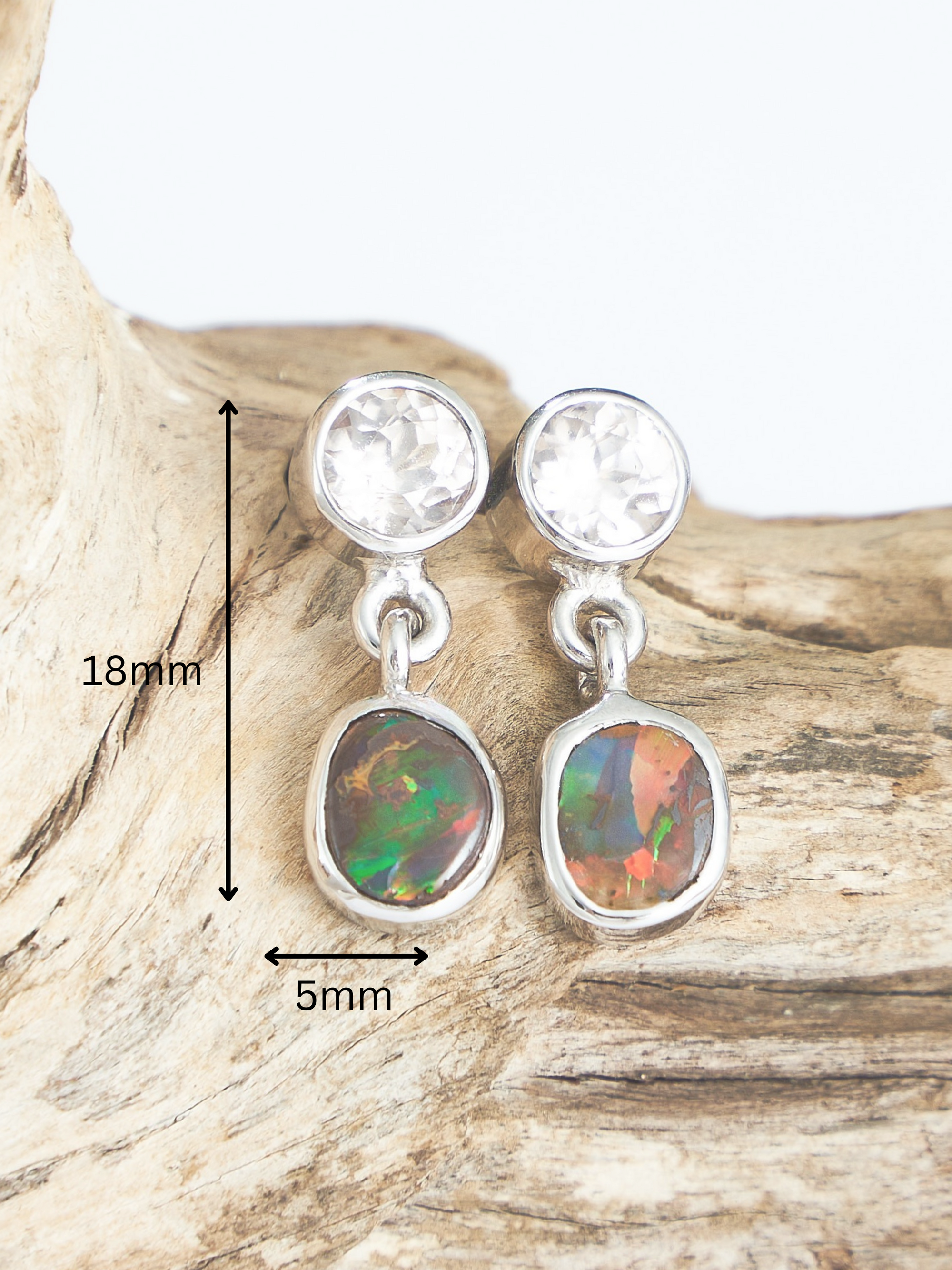 Red Boulder Opal and Pink Zircon Silver Drop Earrings
