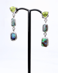 Boulder Opal and Peridot Triple Drop Silver Earrings