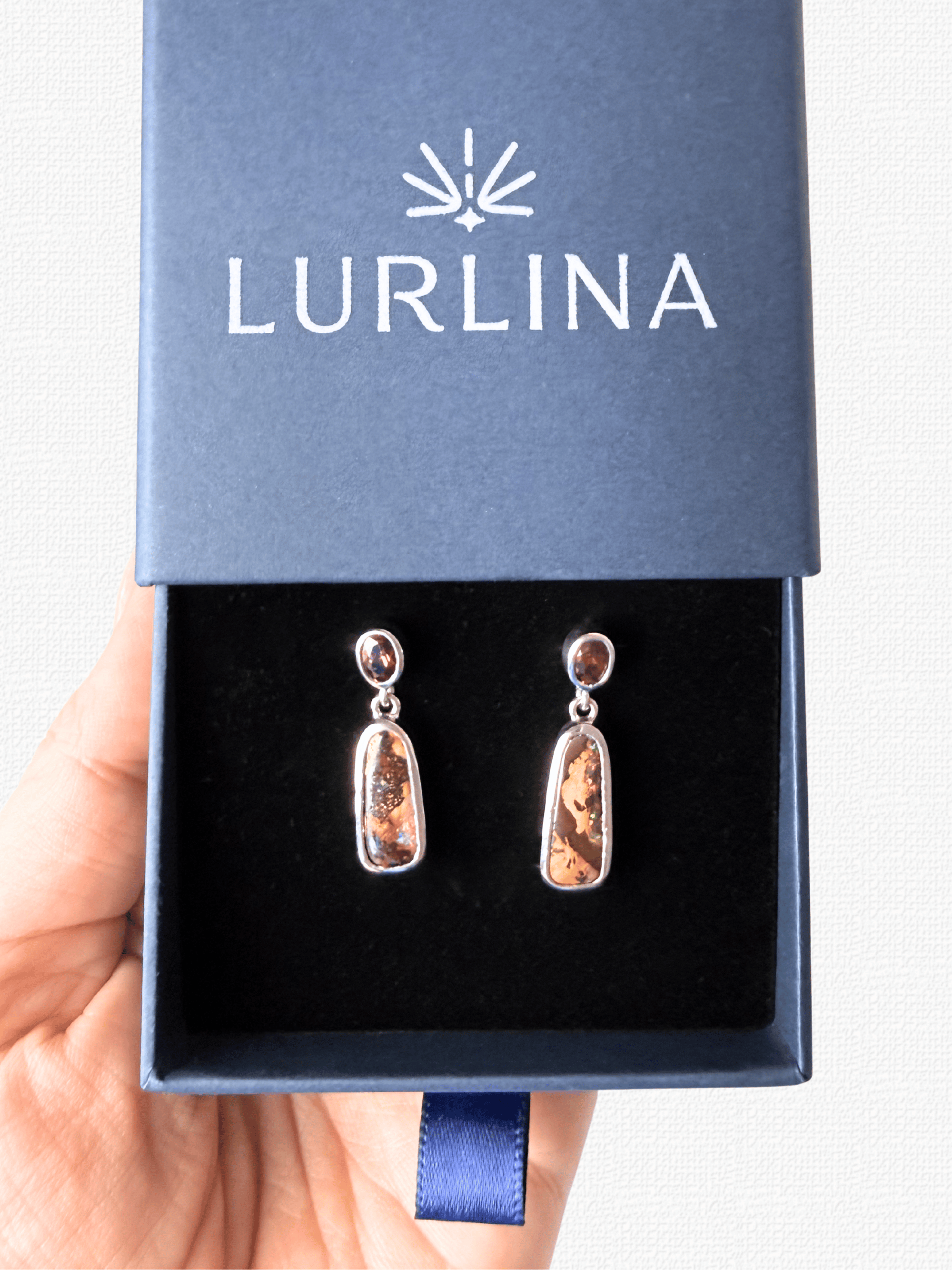Boulder Opal and Malaya Garnet Silver Drop Earrings