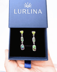 Boulder Opal and Peridot Triple Drop Silver Earrings