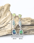 Boulder Opal and Peridot Triple Drop Silver Earrings