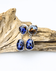 Blue Boulder Opal Double Drop Silver Earrings