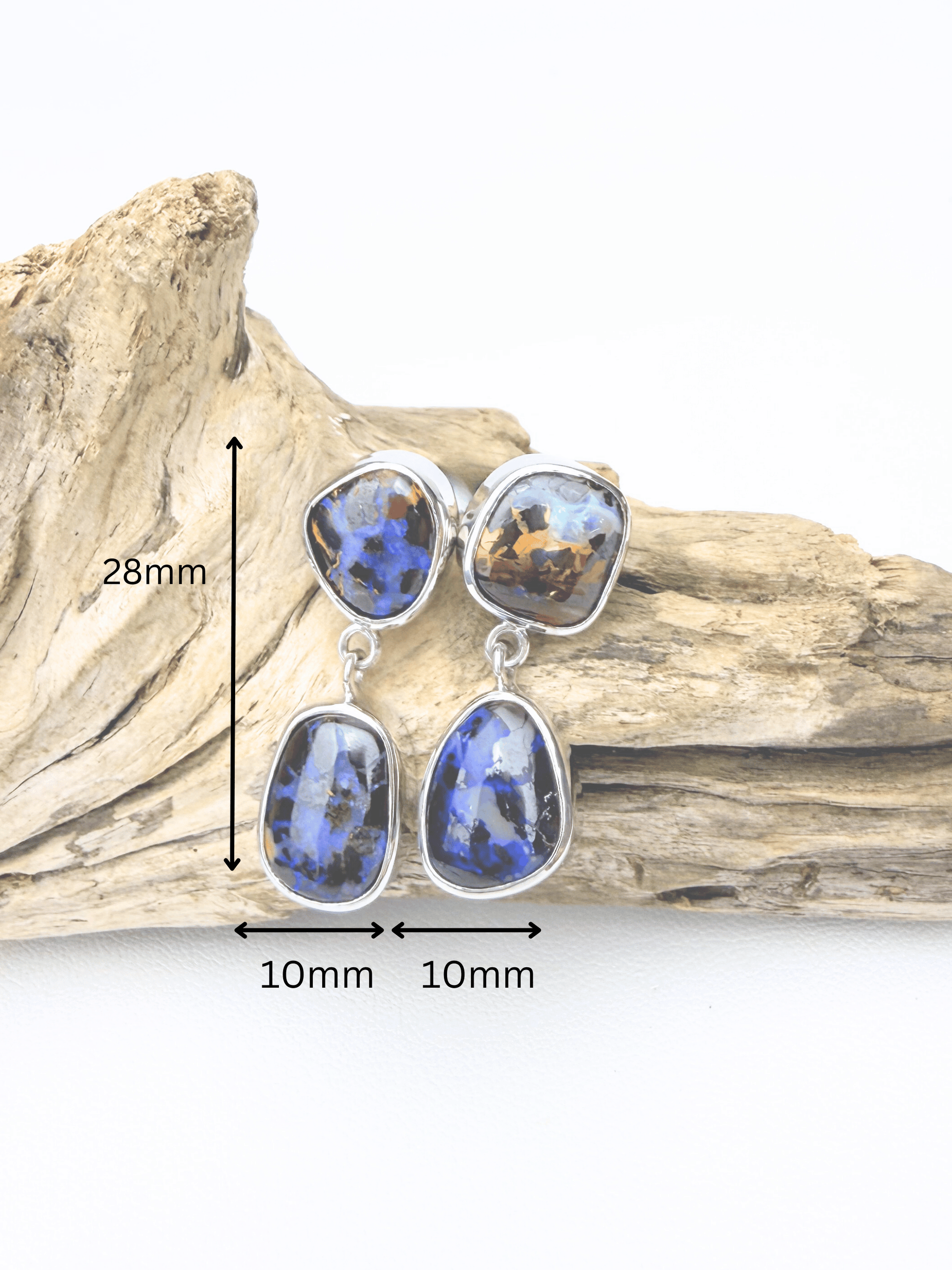 Blue Boulder Opal Double Drop Silver Earrings