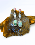 Boulder Opal, Pink Spinel and Aquamarine Drop Silver Earrings
