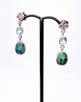 Boulder Opal, Pink Spinel and Aquamarine Drop Silver Earrings