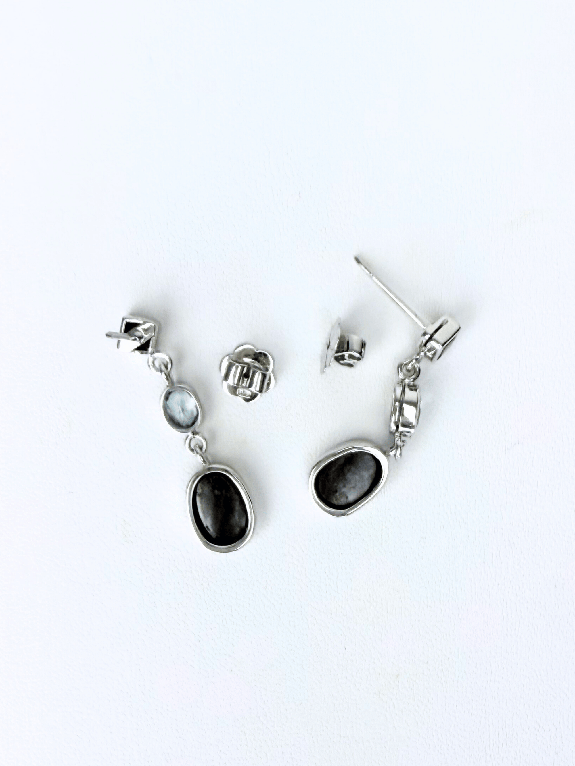 Boulder Opal, Pink Spinel and Aquamarine Drop Silver Earrings