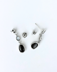 Boulder Opal, Pink Spinel and Aquamarine Drop Silver Earrings