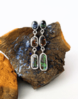 Boulder Opal and Sapphire Triple Drop Silver Earrings
