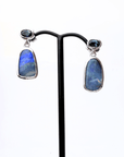 Blue Crystal Boulder Opal and Teal Sapphire Drop Silver Earrings