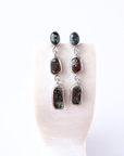 Boulder Opal and Sapphire Triple Drop Silver Earrings