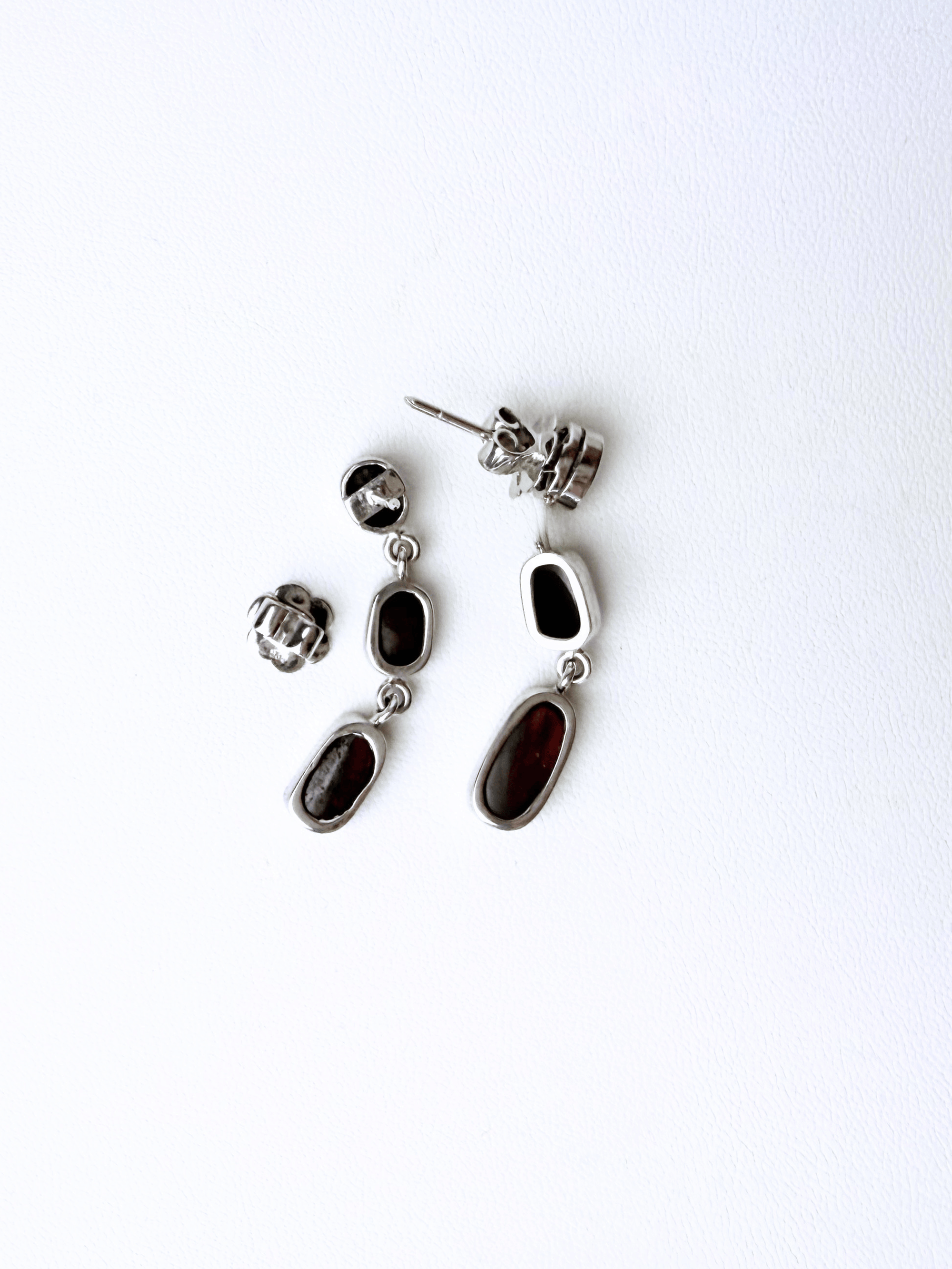 Boulder Opal and Sapphire Triple Drop Silver Earrings