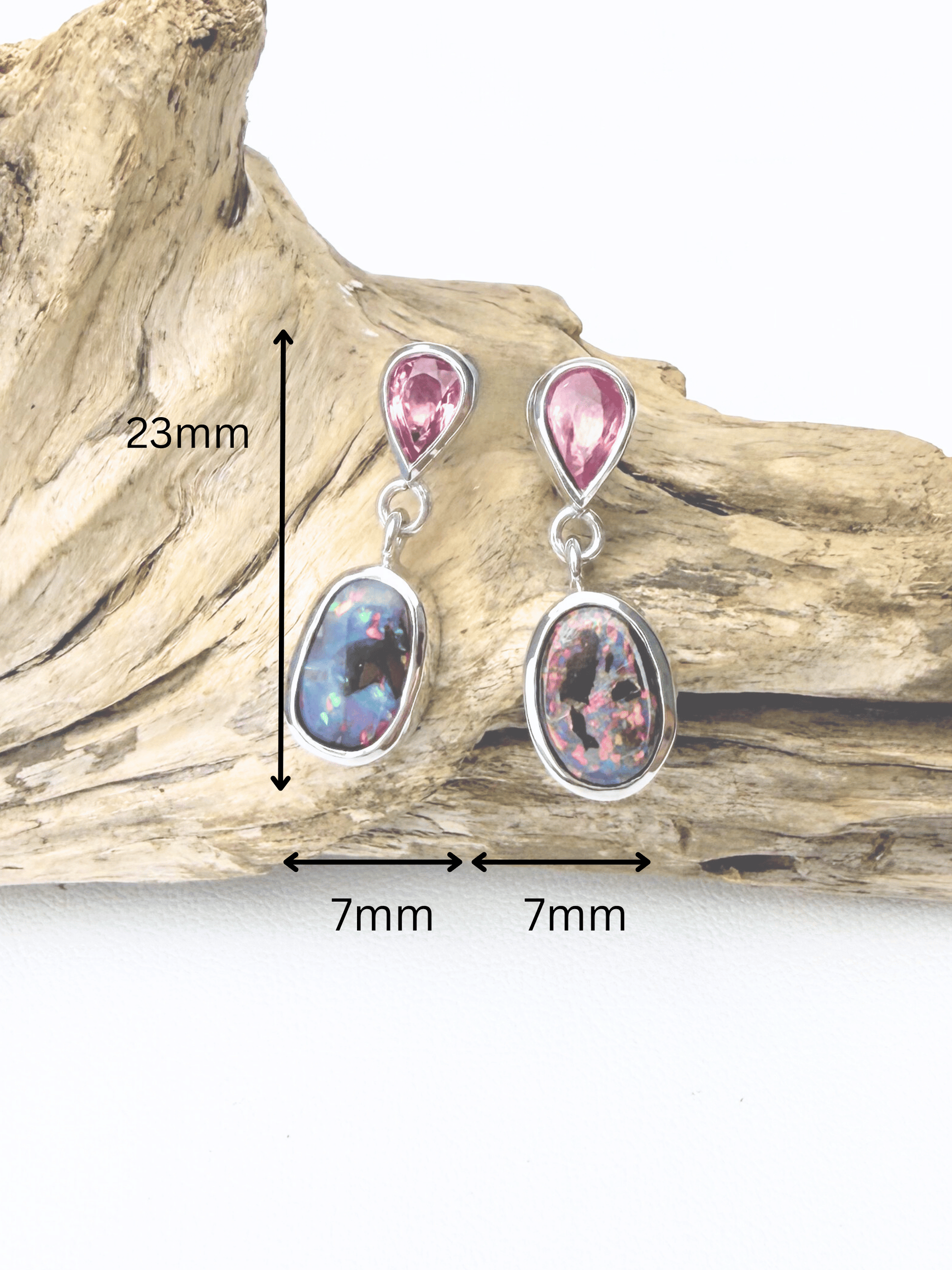 Boulder Opal and Pink Sapphire Drop Silver Earrings
