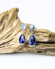 Boulder Opal and Blue Zircon Drop Silver Earrings