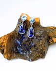 Boulder Opal and Blue Zircon Drop Silver Earrings