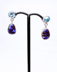 Boulder Opal and Blue Zircon Drop Silver Earrings