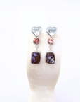 Boulder Opal, Aquamarine Heart and Pink Tourmaline Drop Silver Earrings