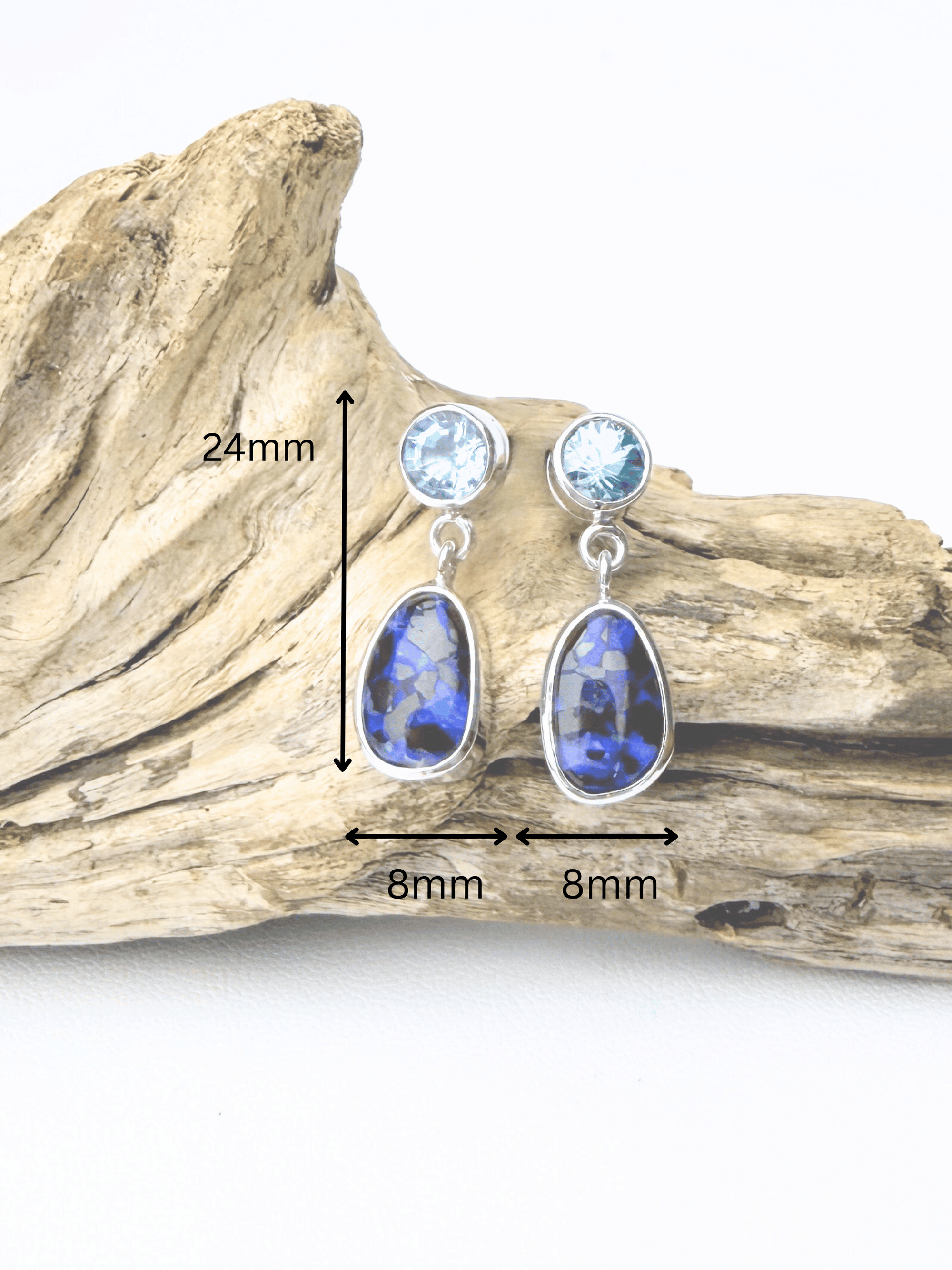 Boulder Opal and Blue Zircon Drop Silver Earrings