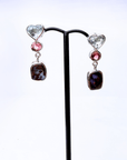 Boulder Opal, Aquamarine Heart and Pink Tourmaline Drop Silver Earrings