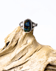 Boulder Opal and Diamond Split Shank Silver Ring