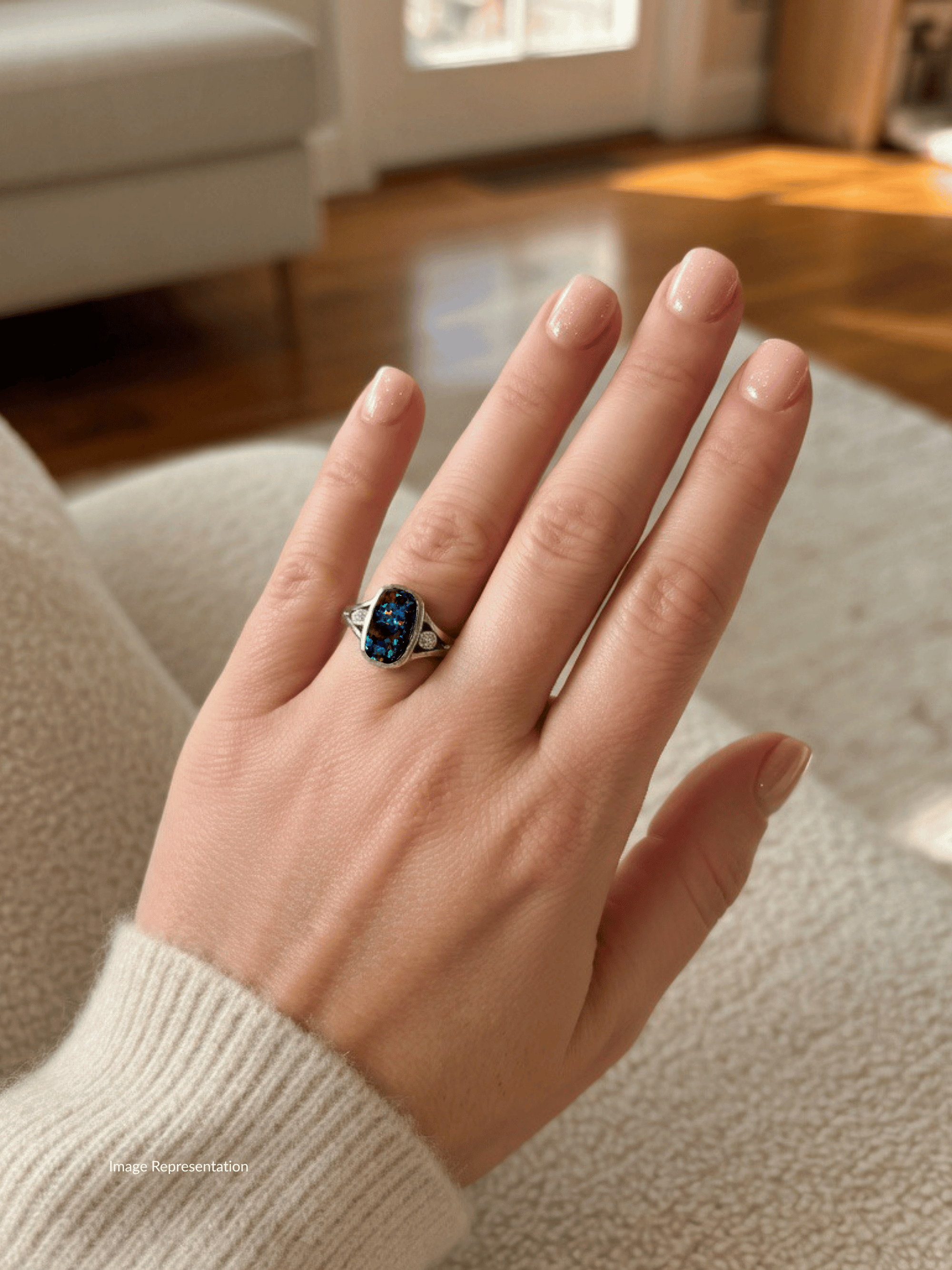 Boulder Opal and Diamond Split Shank Silver Ring