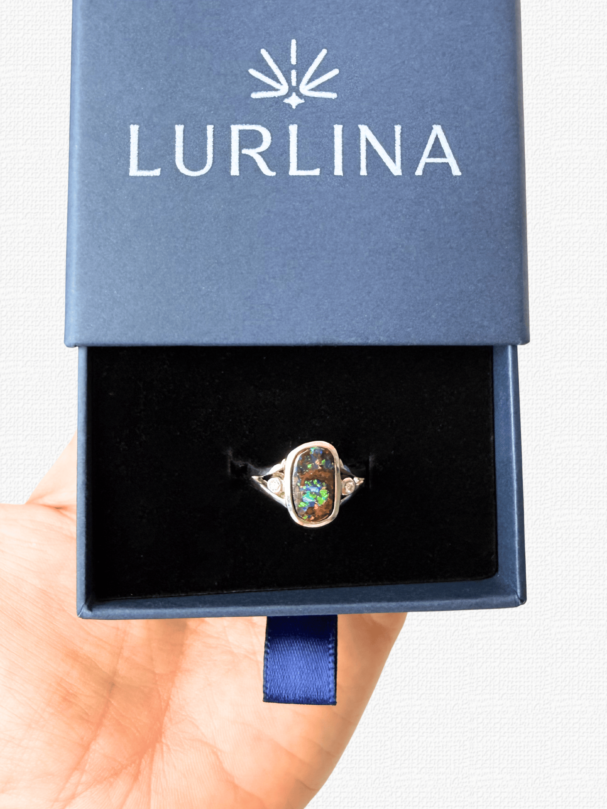 Boulder Opal and Diamond Split Shank Silver Ring