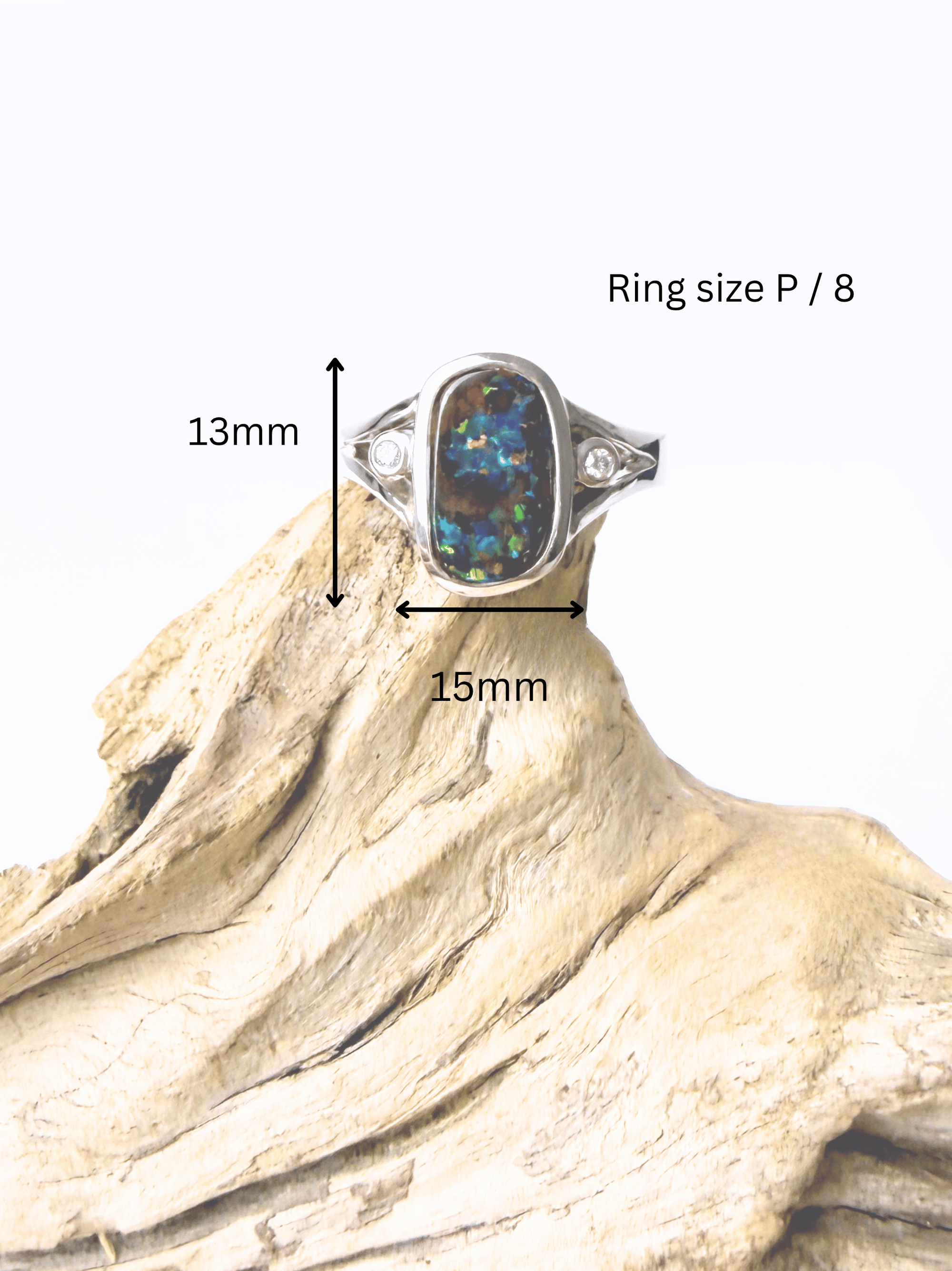 Boulder Opal and Diamond Split Shank Silver Ring