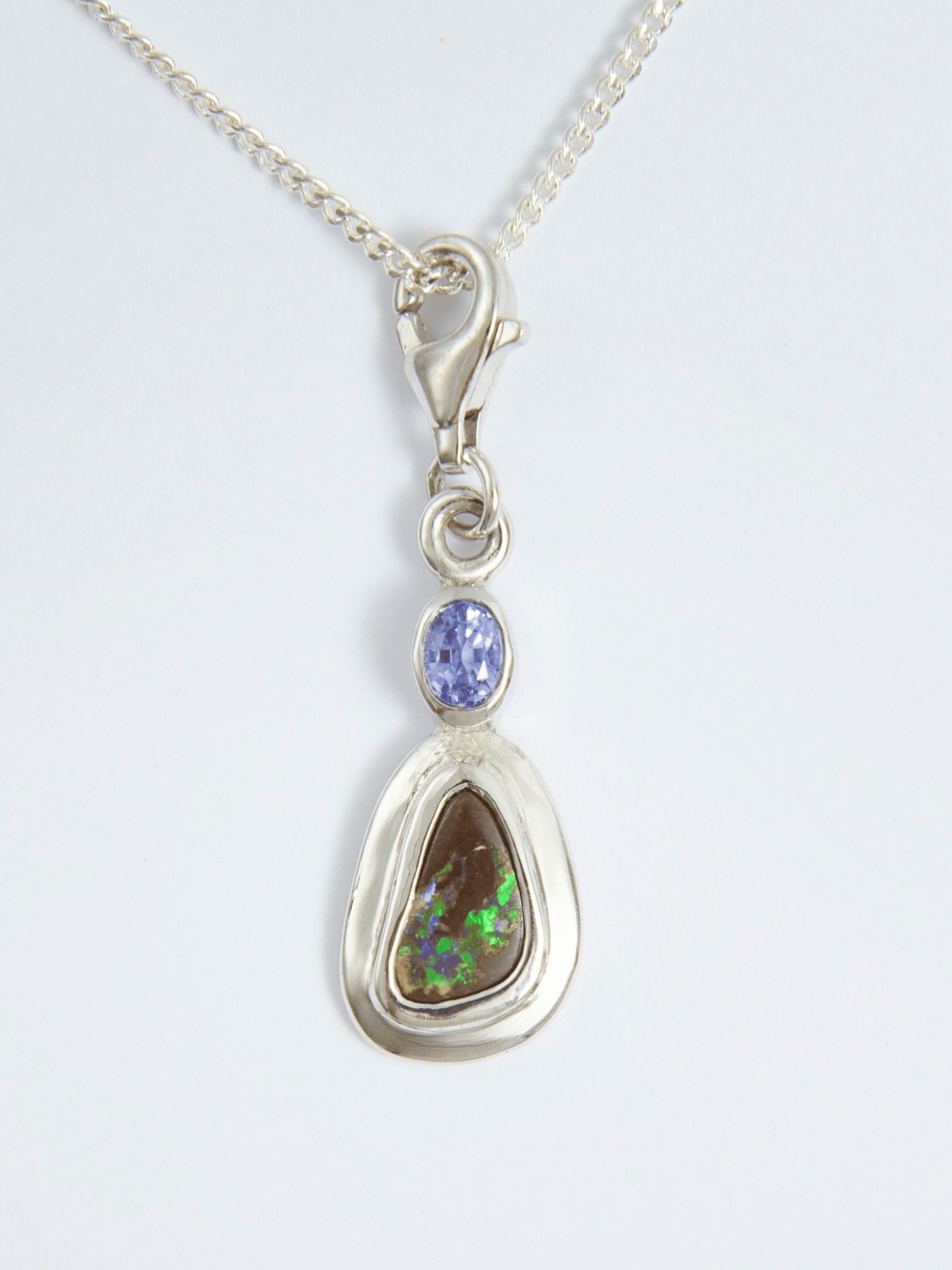 Boulder Opal with Tanzanite Silver Frame Bracelet Charm