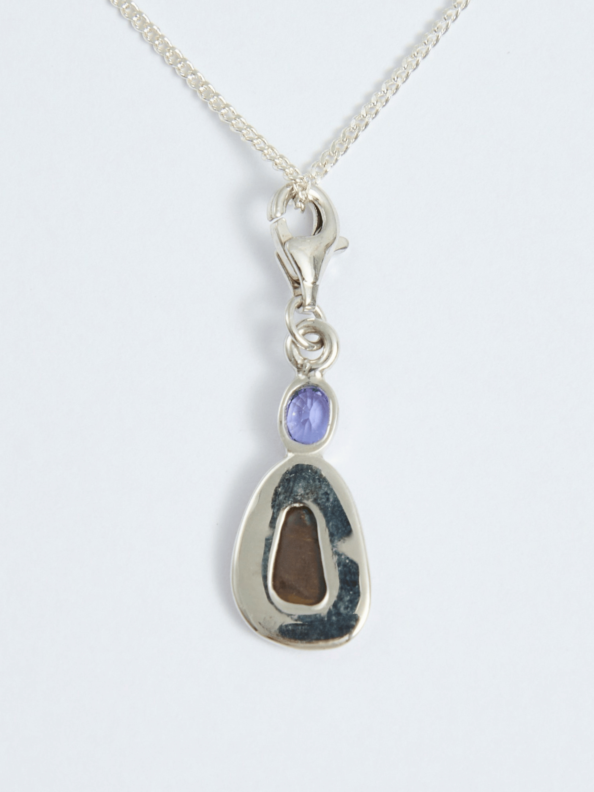 Boulder Opal with Tanzanite Silver Frame Bracelet Charm