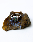 Boulder Opal and Diamond Trilogy Silver Ring