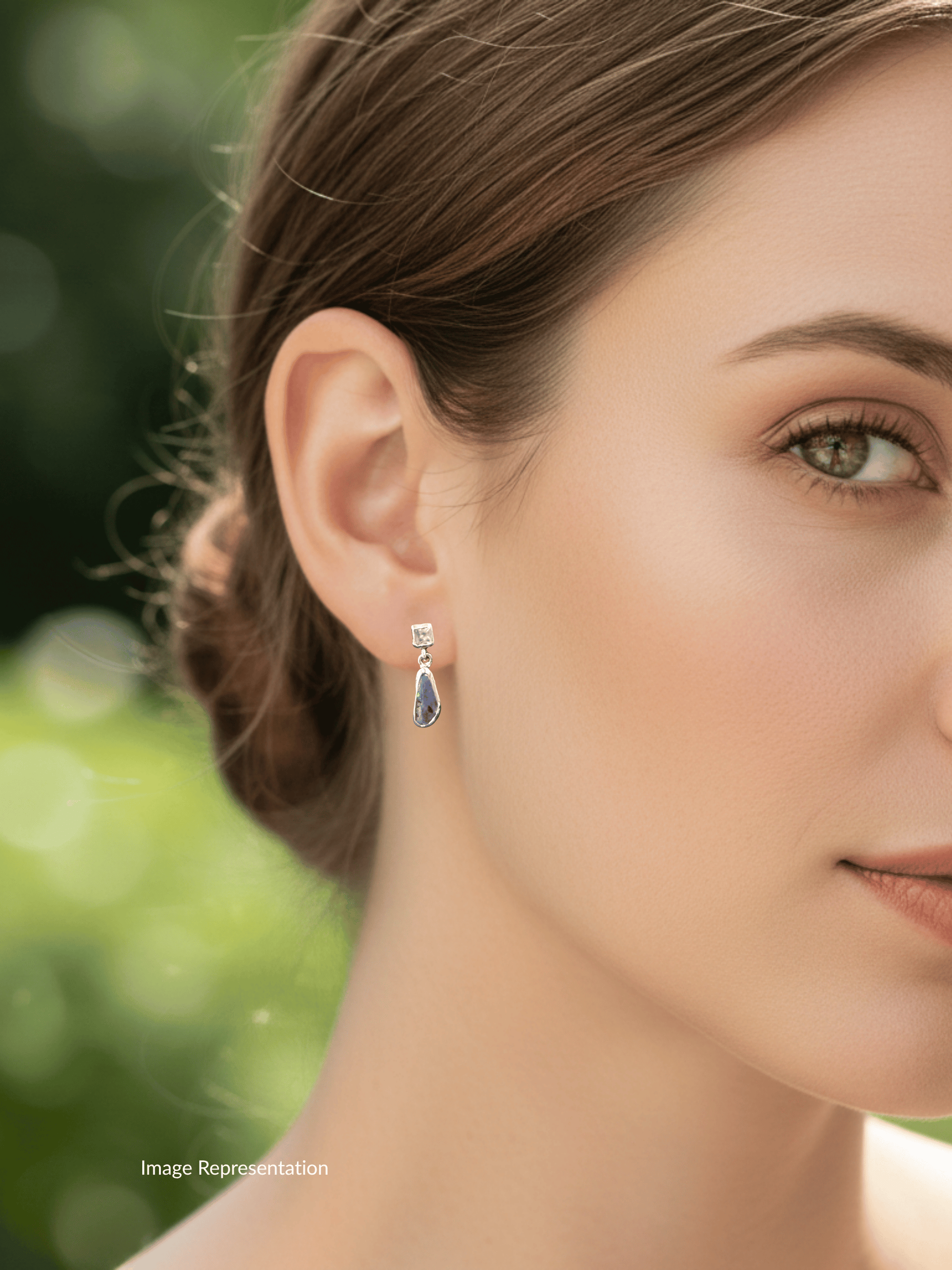 Boulder Opal Pear and Pale Blue Sapphire Silver Drop Earrings
