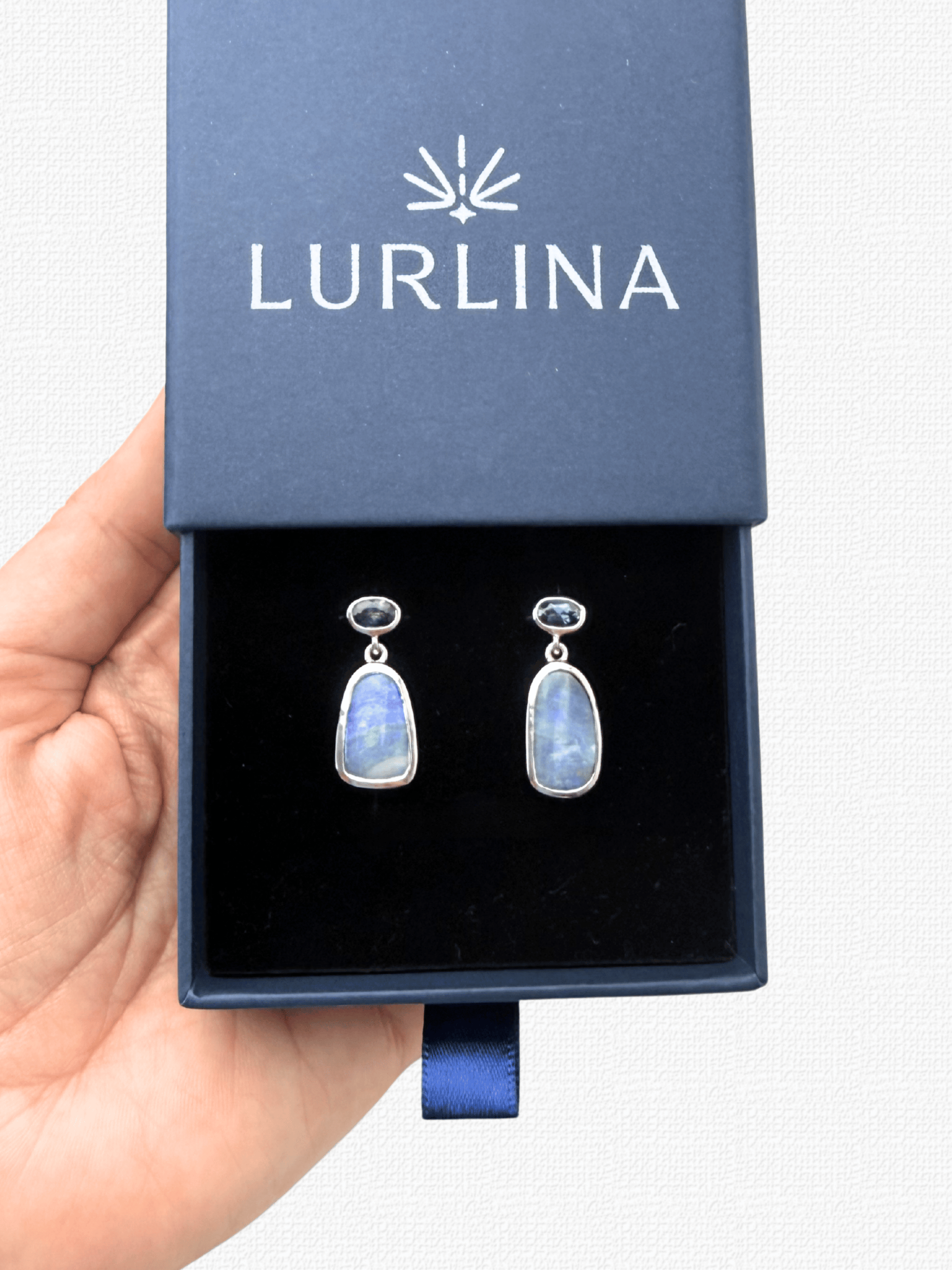 Blue Crystal Boulder Opal and Teal Sapphire Drop Silver Earrings