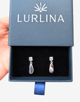 Boulder Opal Pear and Pale Blue Sapphire Silver Drop Earrings