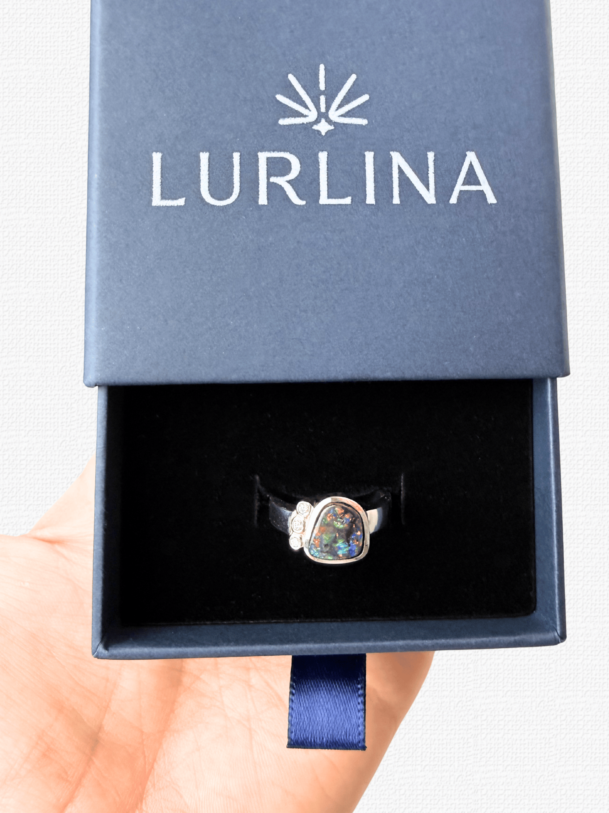Boulder Opal and Diamond Trilogy Silver Ring