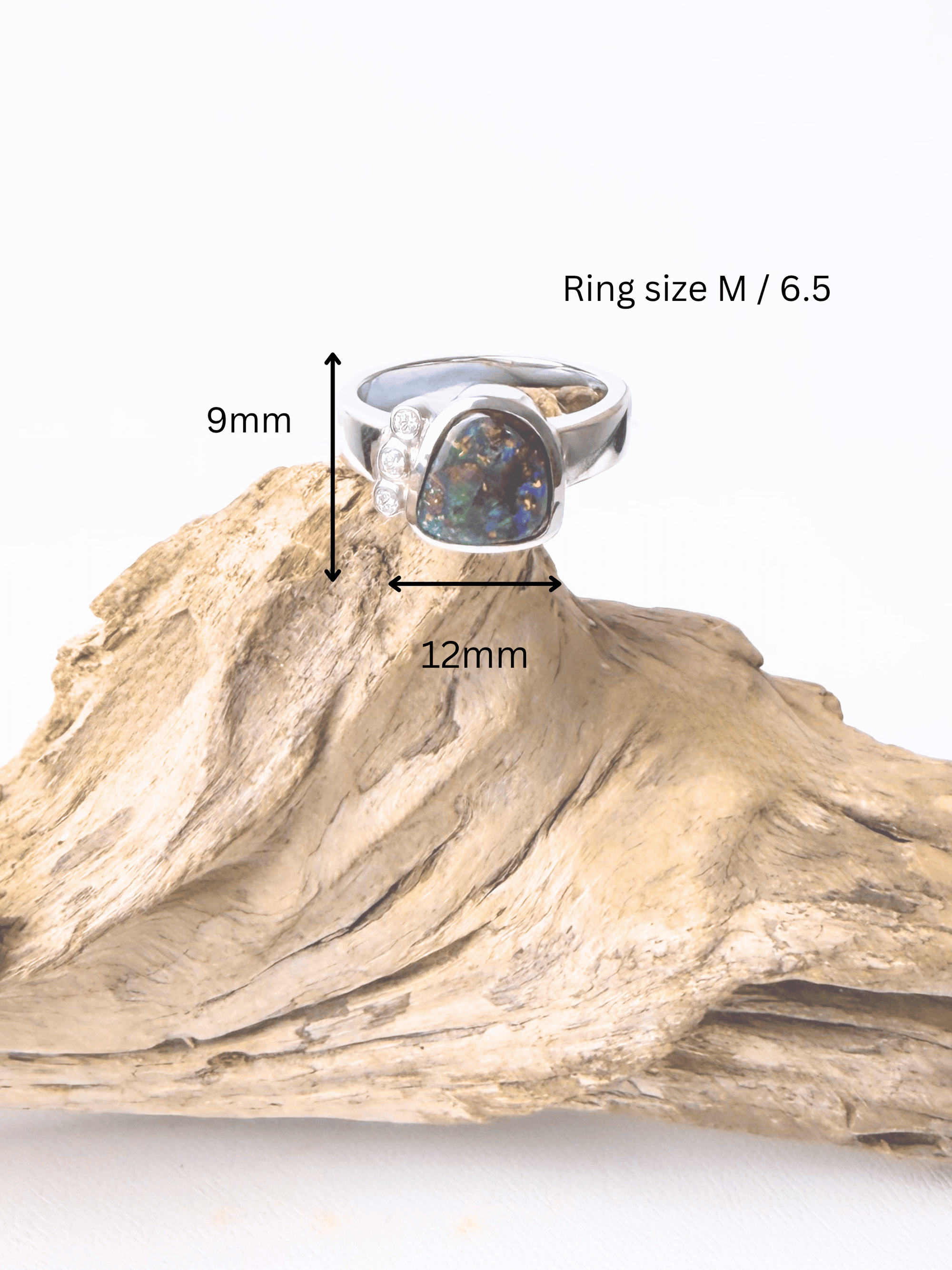 Boulder Opal and Diamond Trilogy Silver Ring